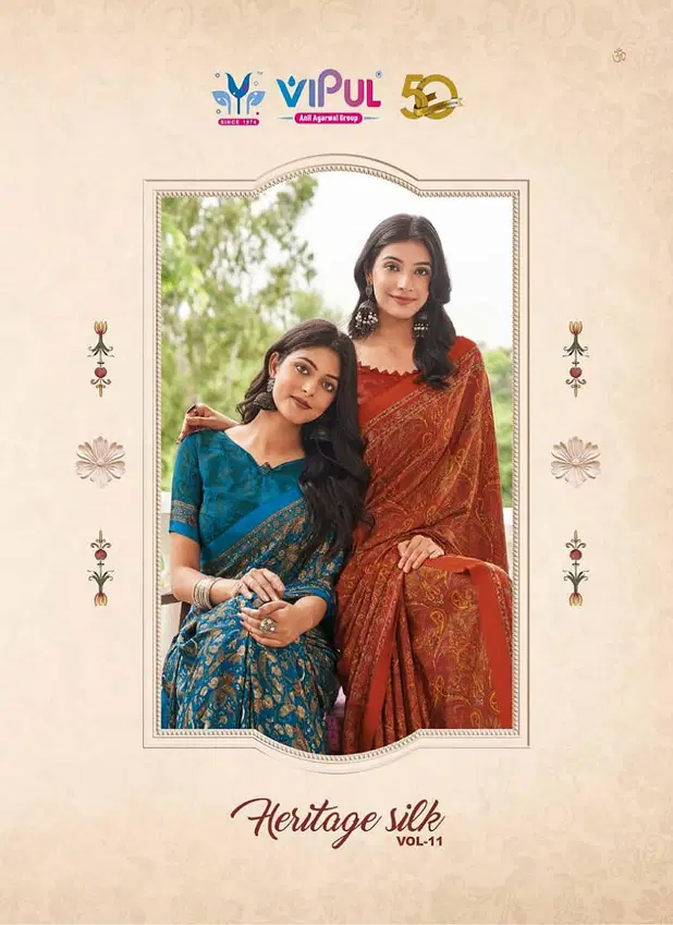 Heritage Silk Vol 11 By Vipul Crepe Daily Wear Sarees Exporters In India